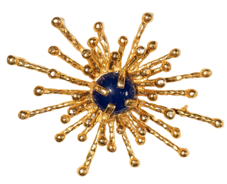 ZEIYA Brooches Gold sunburst brooch with a blue center