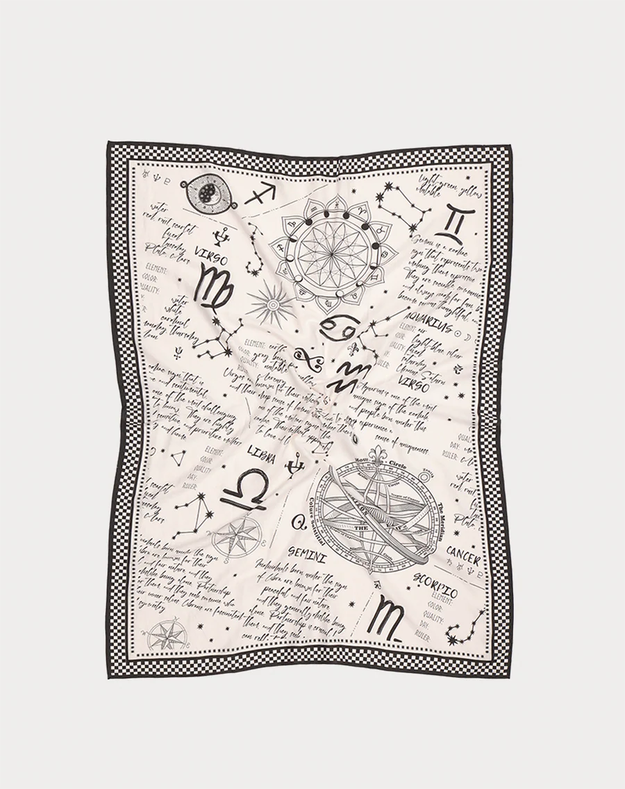 ZODIAC RIVER SCARF & SILVER ROUND BROOCH