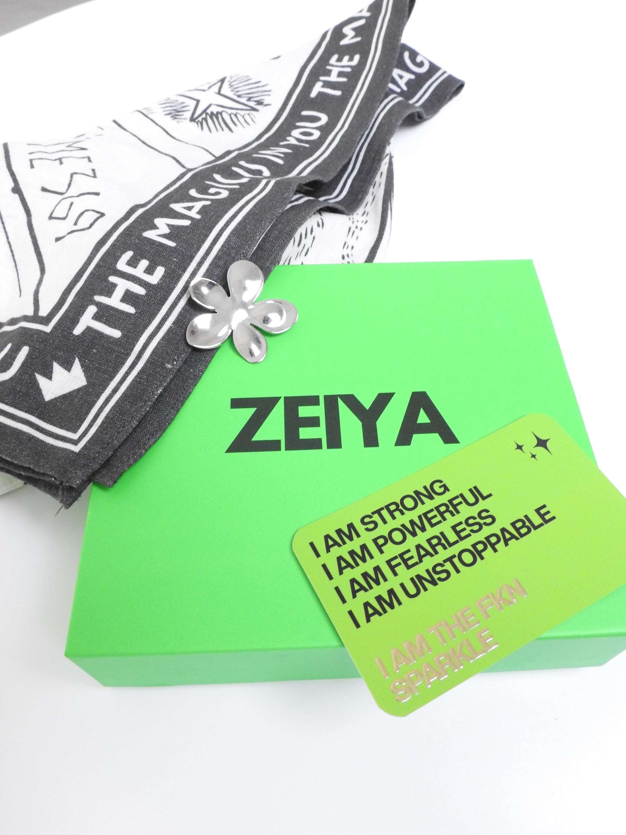 ZODIAC SARA HEAD SCARF & SILVER FUN FLOWER BROOCH