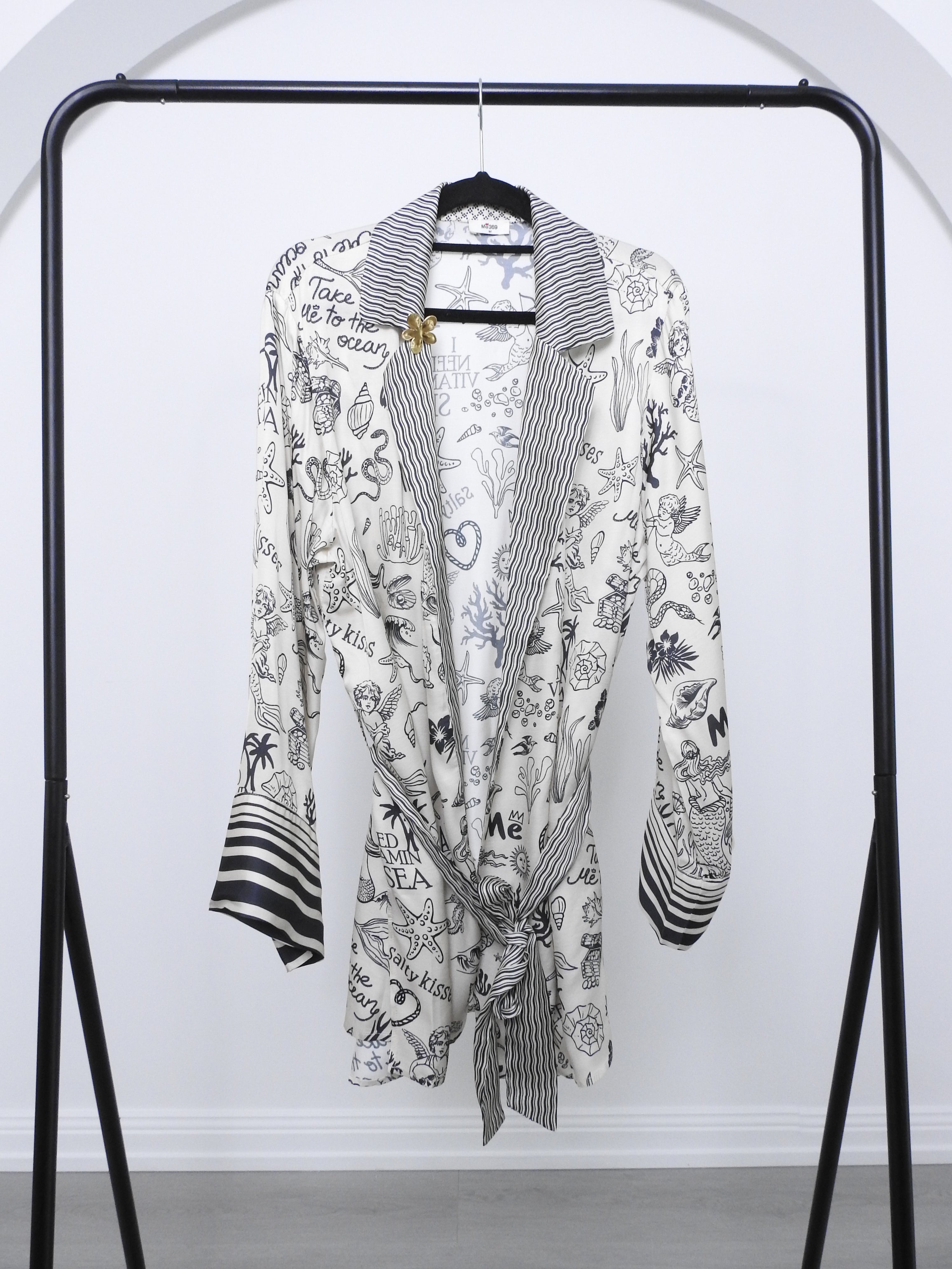 MERMAID ISABELLA KIMONO BELTED & GOLD FUN FLOWER BROOCH