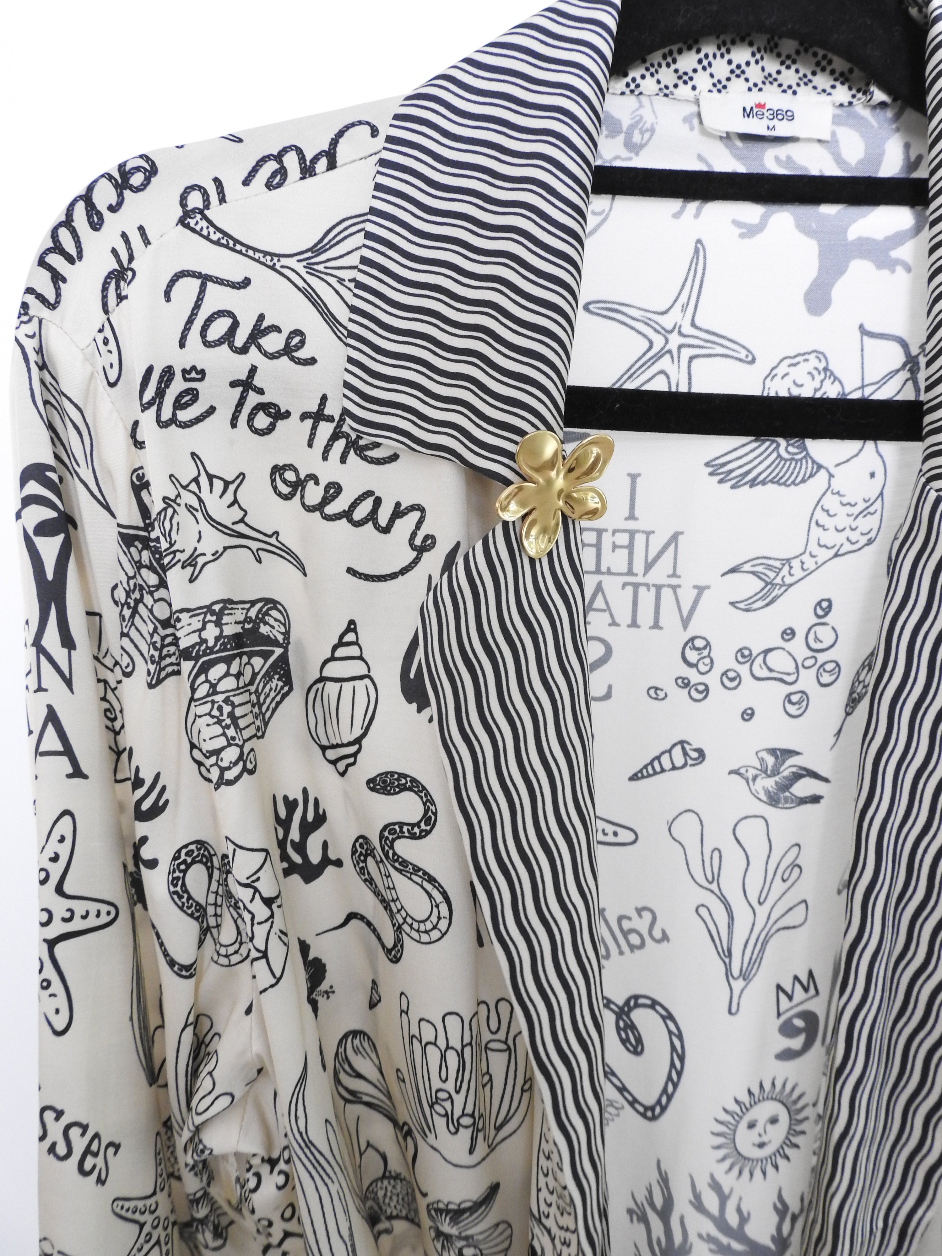 MERMAID ISABELLA KIMONO BELTED & GOLD FUN FLOWER BROOCH