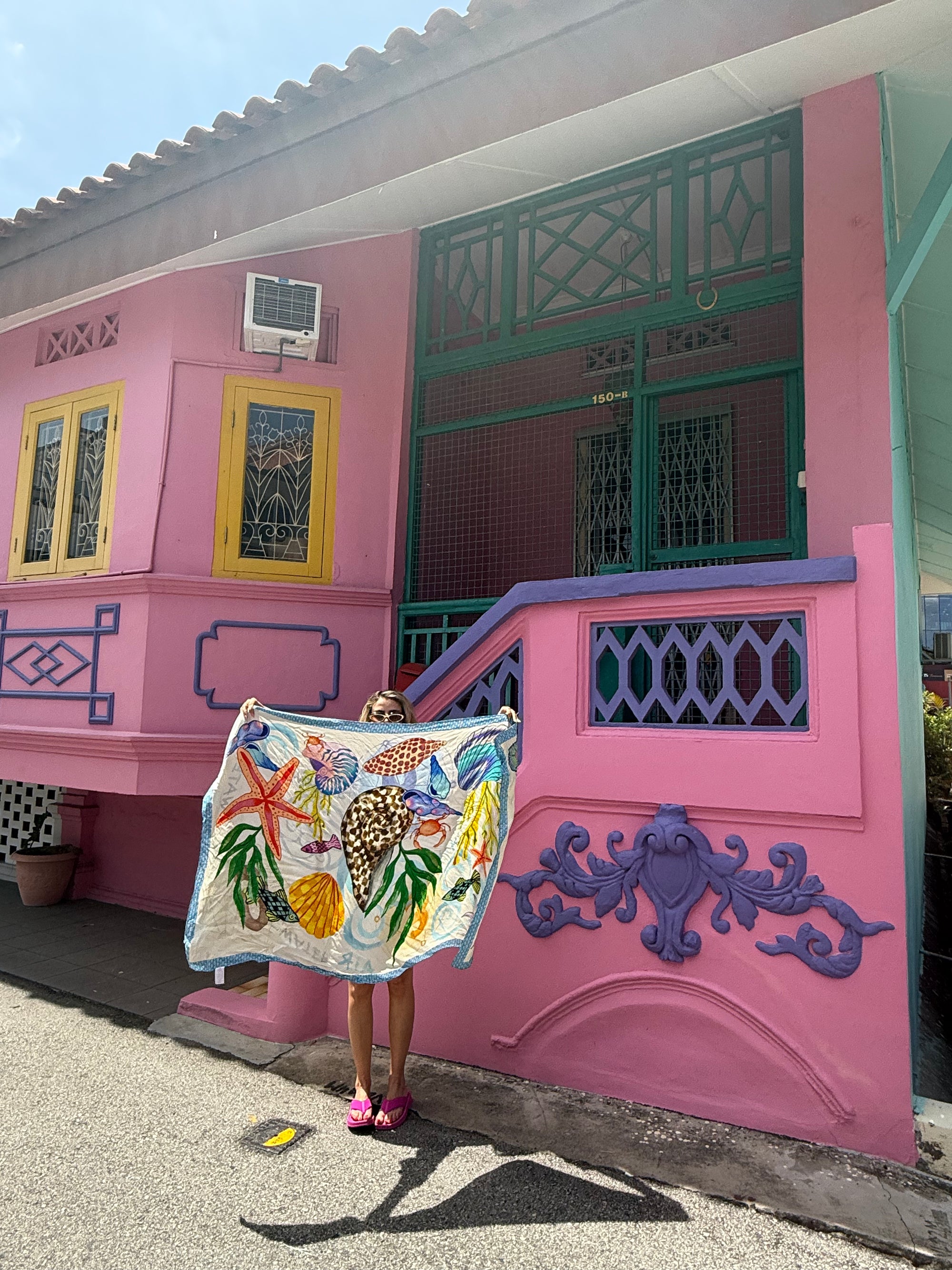 MAGIC OCEAN  RIVER PAREO / SCARF WITH SILVER ROUND BROOCH