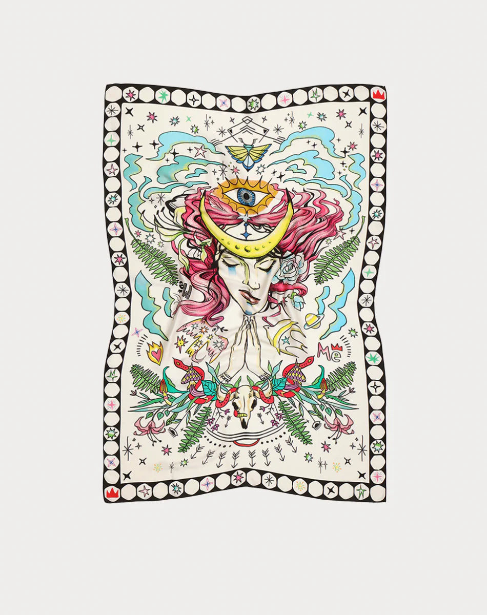 ENLIGHTENMENT PAREO / SCARF & GOLD ROUND BROOCH