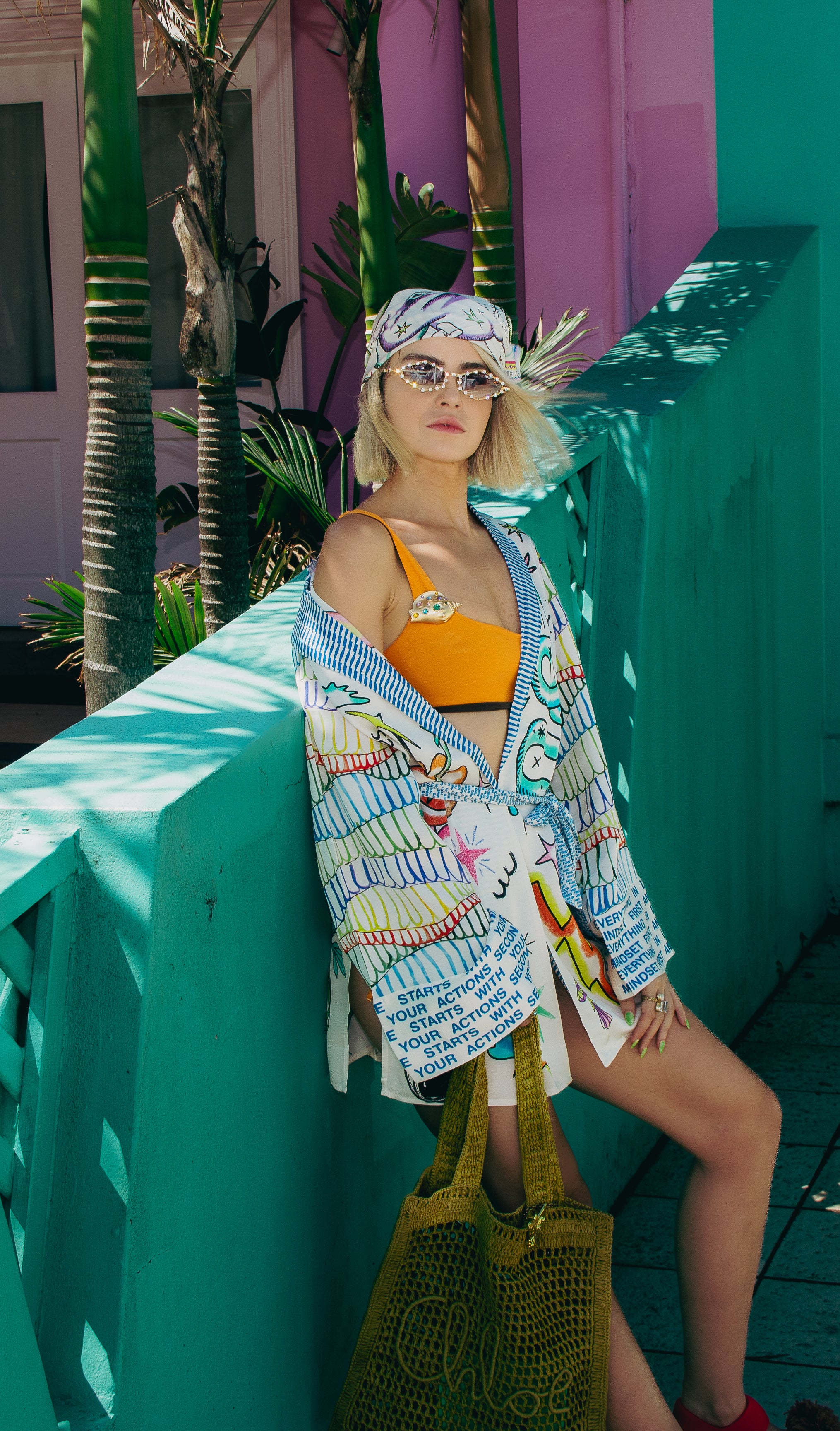 ENLIGHTENMENT LUCIA KIMONO BELTED JACKET & GOLD FUN FLOWER BROOCH