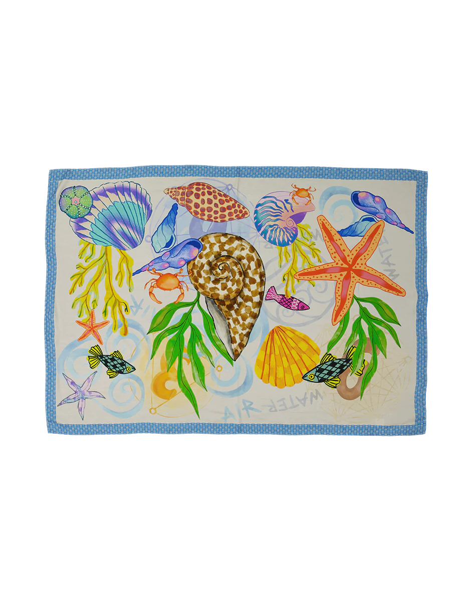 MAGIC OCEAN  RIVER PAREO / SCARF WITH SILVER ROUND BROOCH