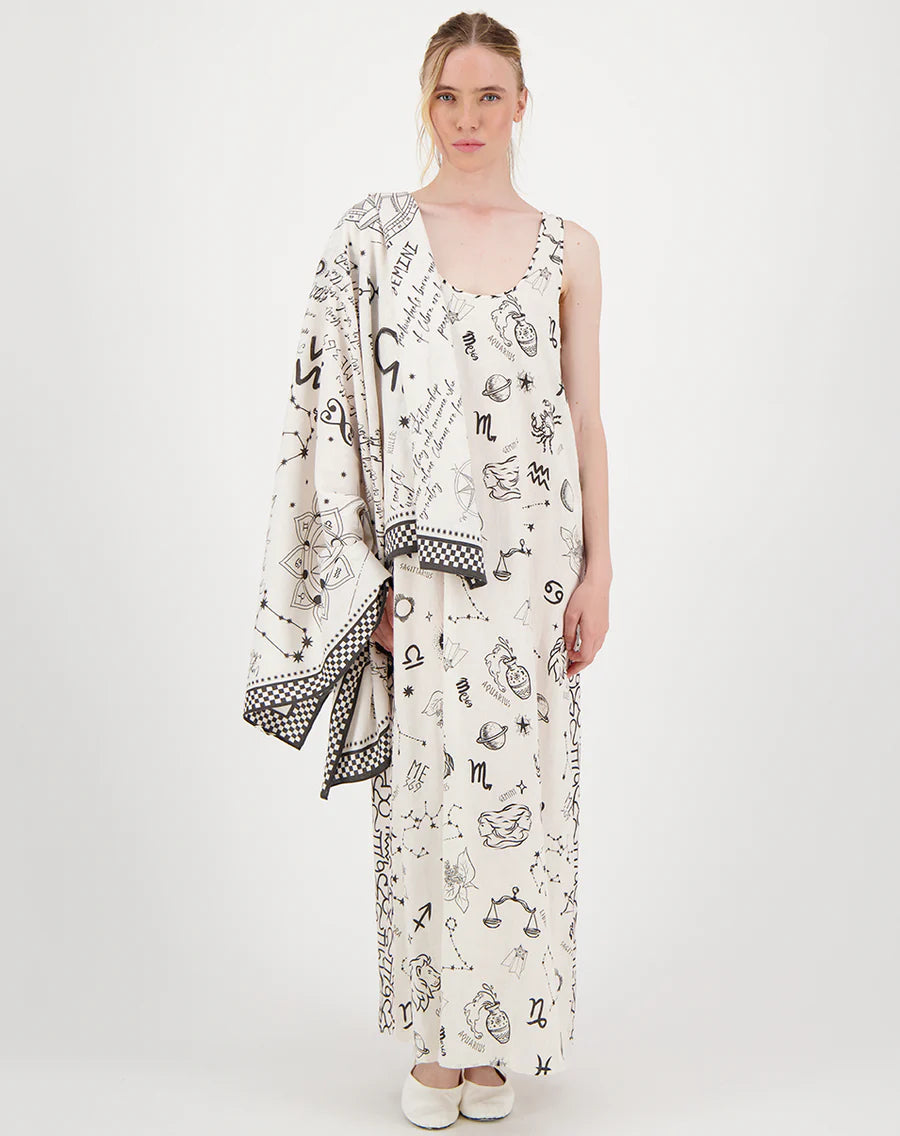 ZODIAC RIVER SCARF & SILVER ROUND BROOCH